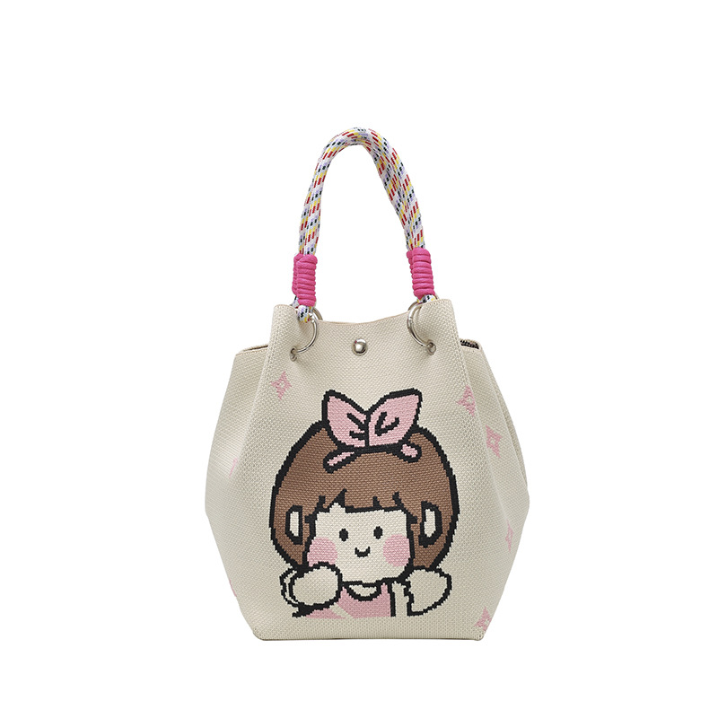 A niche design black and white diamond-patterned knitted tote bag, a casual and versatile handbag, a large-capacity crossbody bag, a bestseller for direct sale details Picture