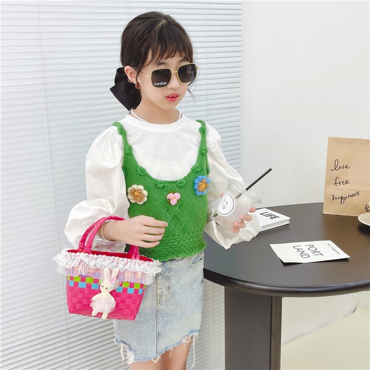 New fashionable hand-woven bag 2023 Beach bag, cute children's hand trendy handbag, vegetable basket bag Specification drawing