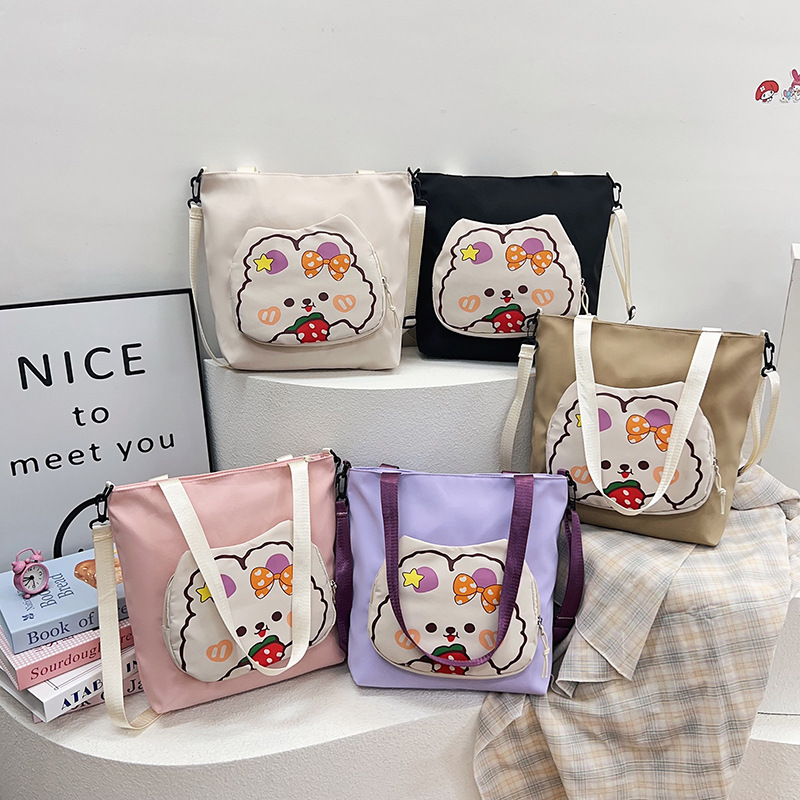 Single-shoulder lightweight rabbit tote bag, cute printed student single-shoulder bag, large-capacity crossbody tote bag full figure