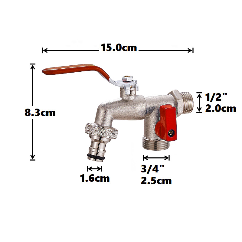 Cross-border exclusive gardening double water outlet zinc alloy faucet, one in and two out double pacifier, belt faucet [red] Specification drawing