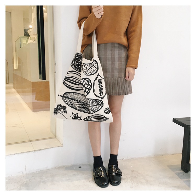The new E53 Korean chic large-capacity three-compartment single-shoulder bag is a basic and simple summer printed canvas bag for women Specification drawing