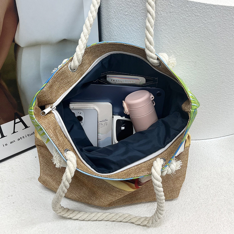 New cross-border beach bag, Korean-style linen seaside single-shoulder bag, fashionable women's bag, canvas bag, hemp rope, ethnic style Application Scenario