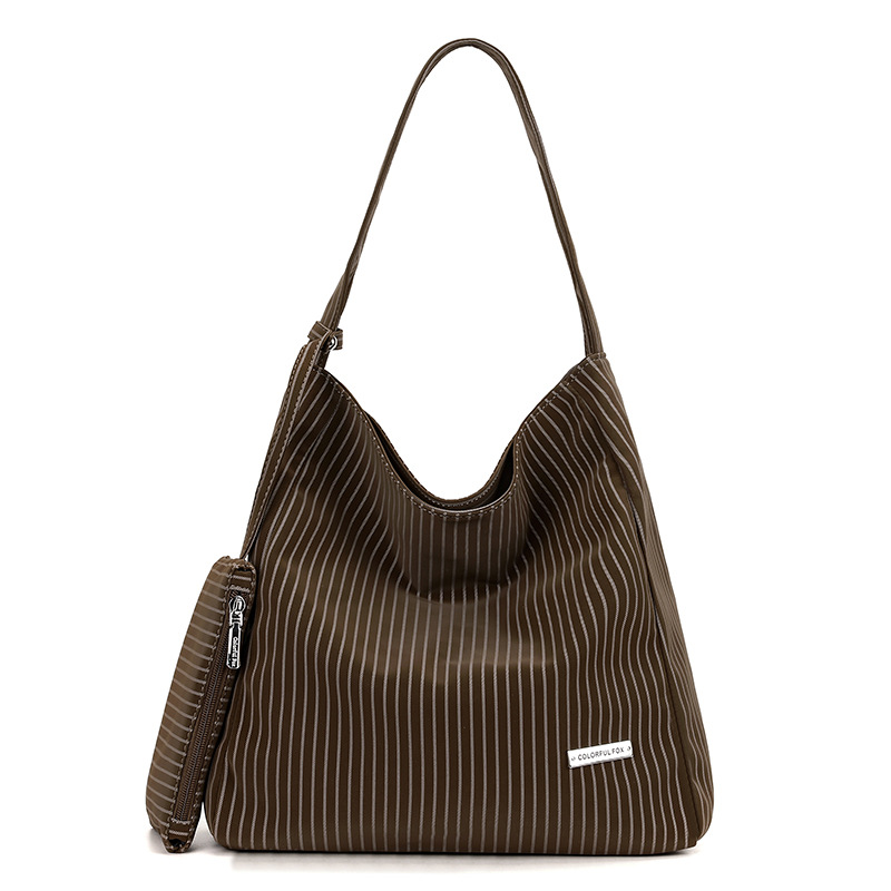 Colorful Fox commuter shoulder bag, large-capacity striped tote bag, artistic shopping bag, versatile student girls' bag Item Picture