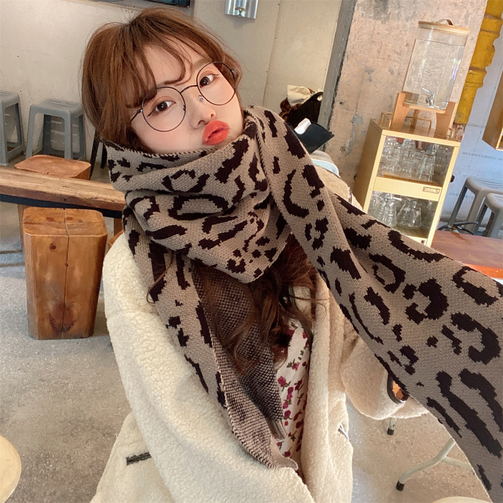 011281 New knitted leopard print knitted scarf for women, warm and windproof, versatile for cycling, Korean-style scarf shawl Application Scenario