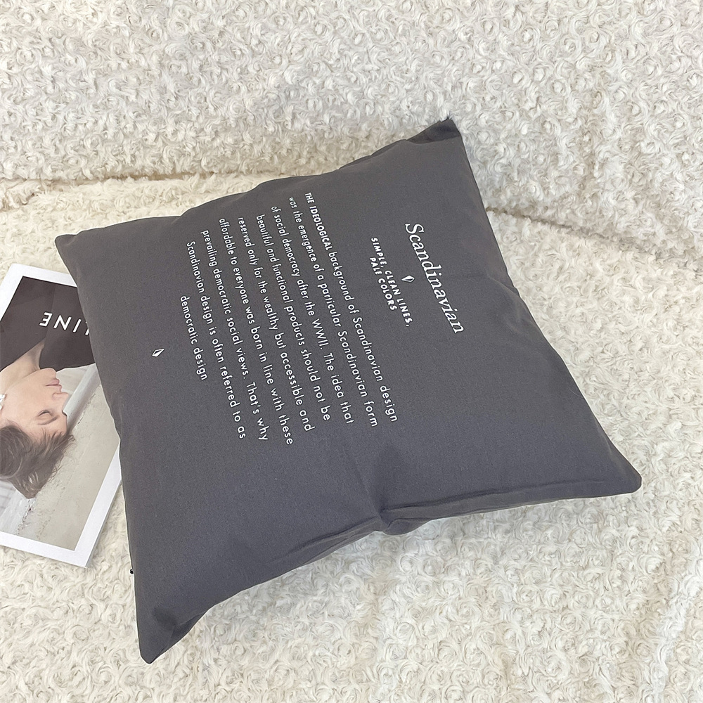 01315 French InS-style dark grey letter-printed pillowcase, home sofa pillow, living room decoration pillow details Picture