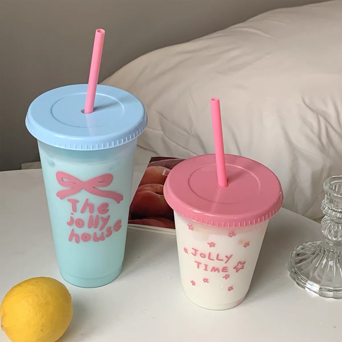 Summer is here! Cute and niche water cups, new portable plastic straw cups for drinking, homemade milk tea cups and coffee cups details Picture