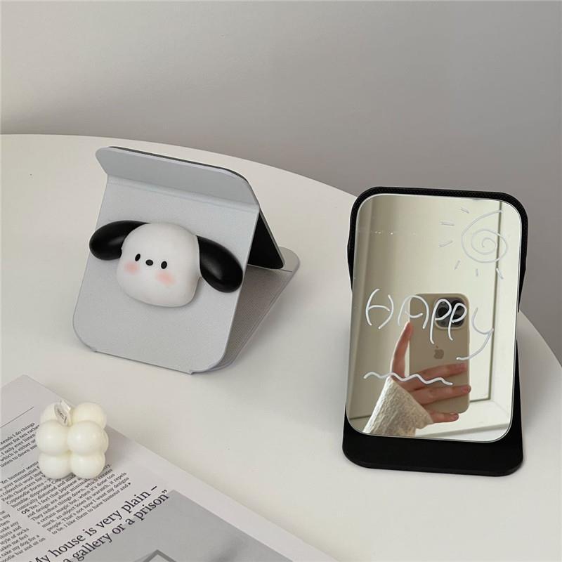 Cute little dog folding mirror, makeup mirror, portable mirror, small desktop mirror for dormitory, home desktop mirror Item Picture