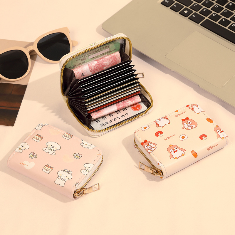 Creative and personalized blessing words, portable short, multi-slot card case, organ document storage bag, mini zipper coin purse full figure