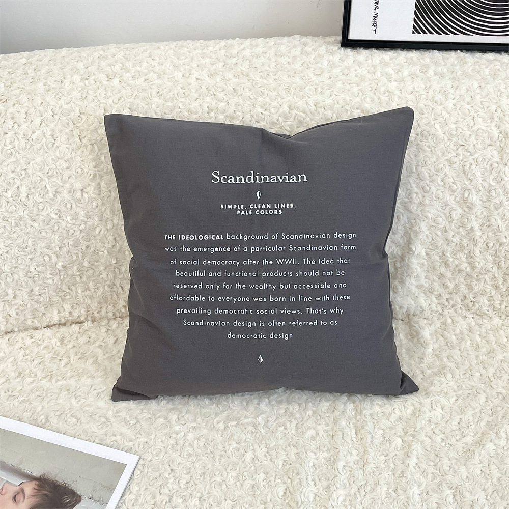 01315 French InS-style dark grey letter-printed pillowcase, home sofa pillow, living room decoration pillow full figure