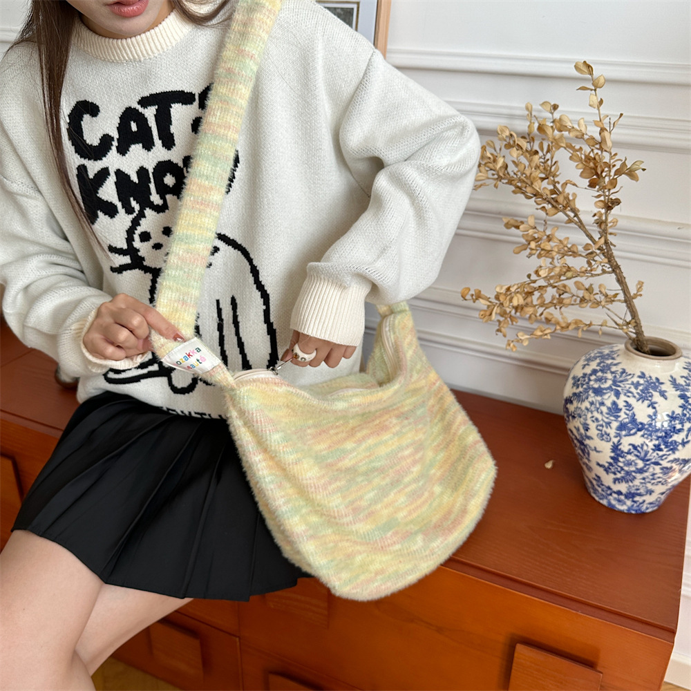 310272 ins Cute Rainbow plush Bag, Women's Autumn and Winter New large-capacity single-shoulder bag, commuter bag, crossbody bag Specification drawing