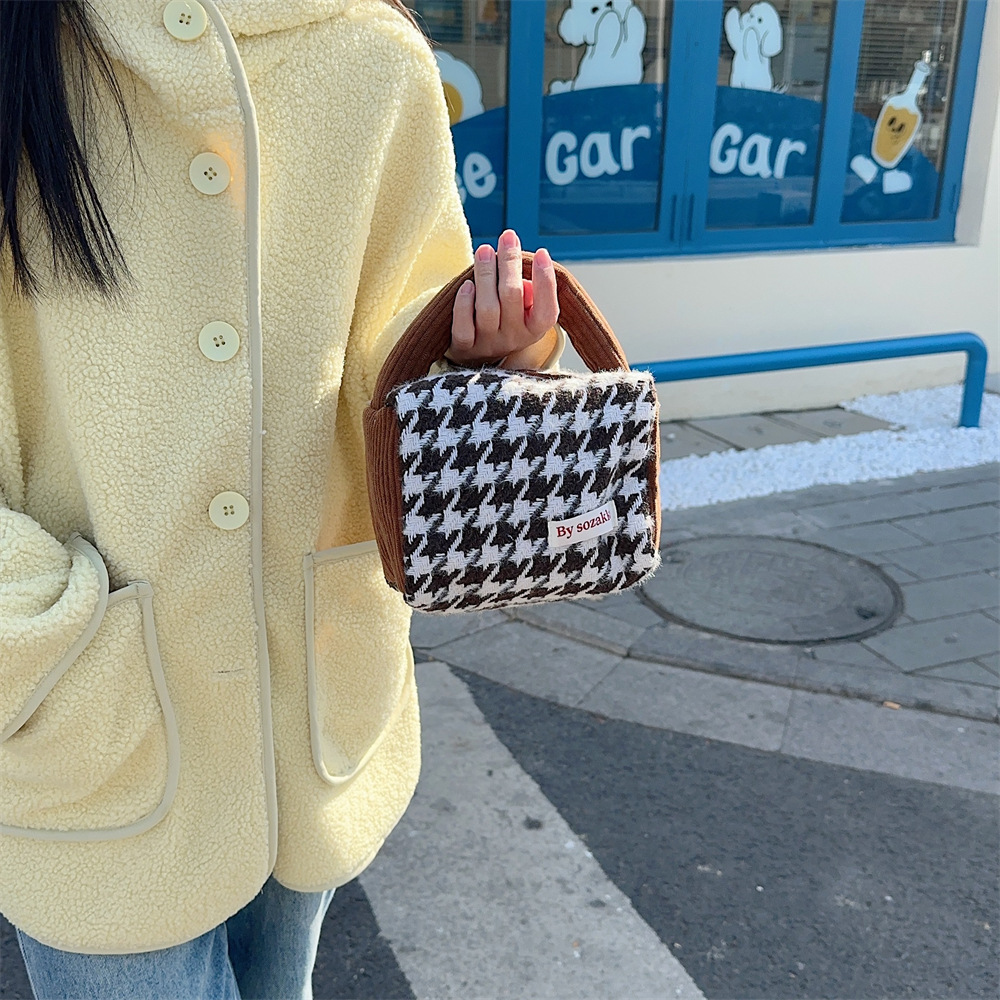 31194 Autumn and Winter new thousand-bird check woolen handbag, new hand-held bag, portable shopping hand-held bag details Picture