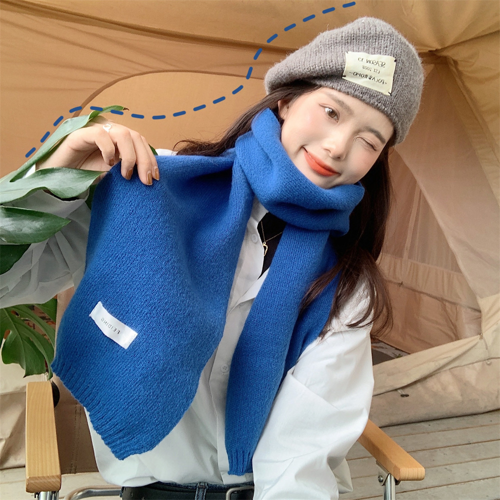 11171 Korean-style winter knitted solid color scarf, thickened warm woolen scarf, student and girl shawl, versatile full figure