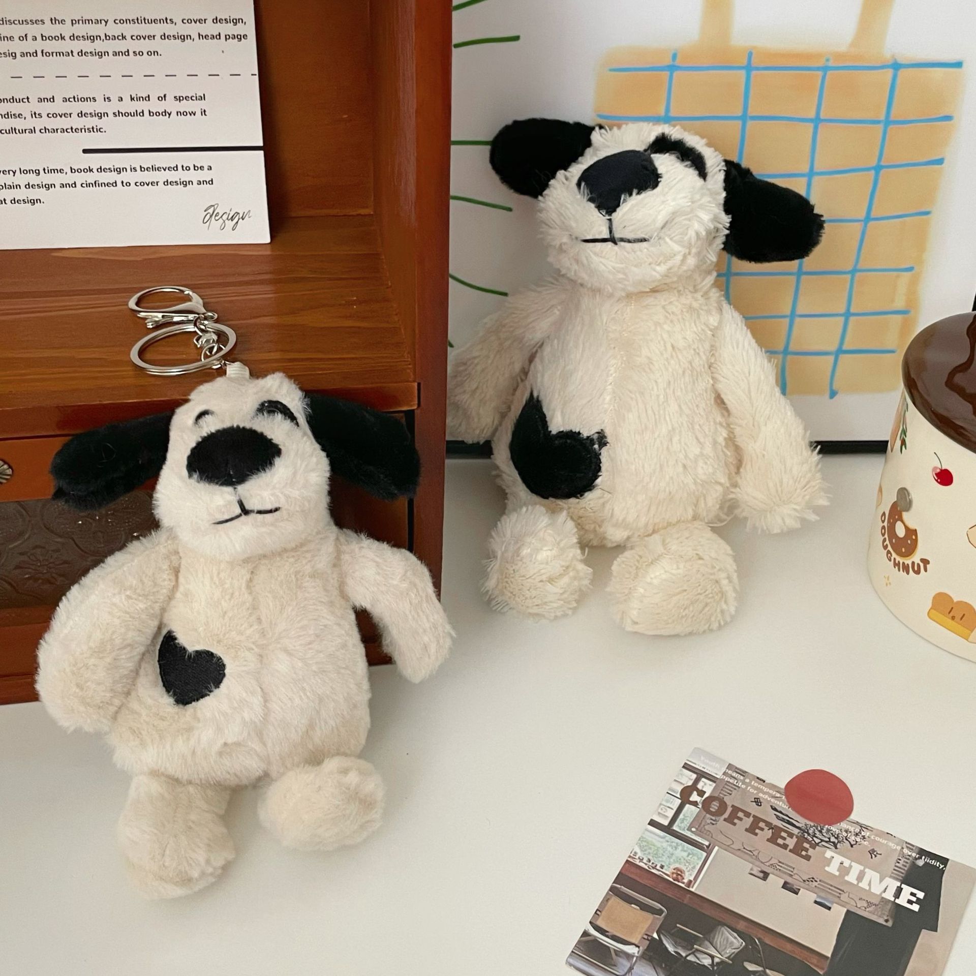 Heart-shaped spotted dog pendant, plush toy, cute baby, soft doll, keychain, bag, pendant for girls details Picture