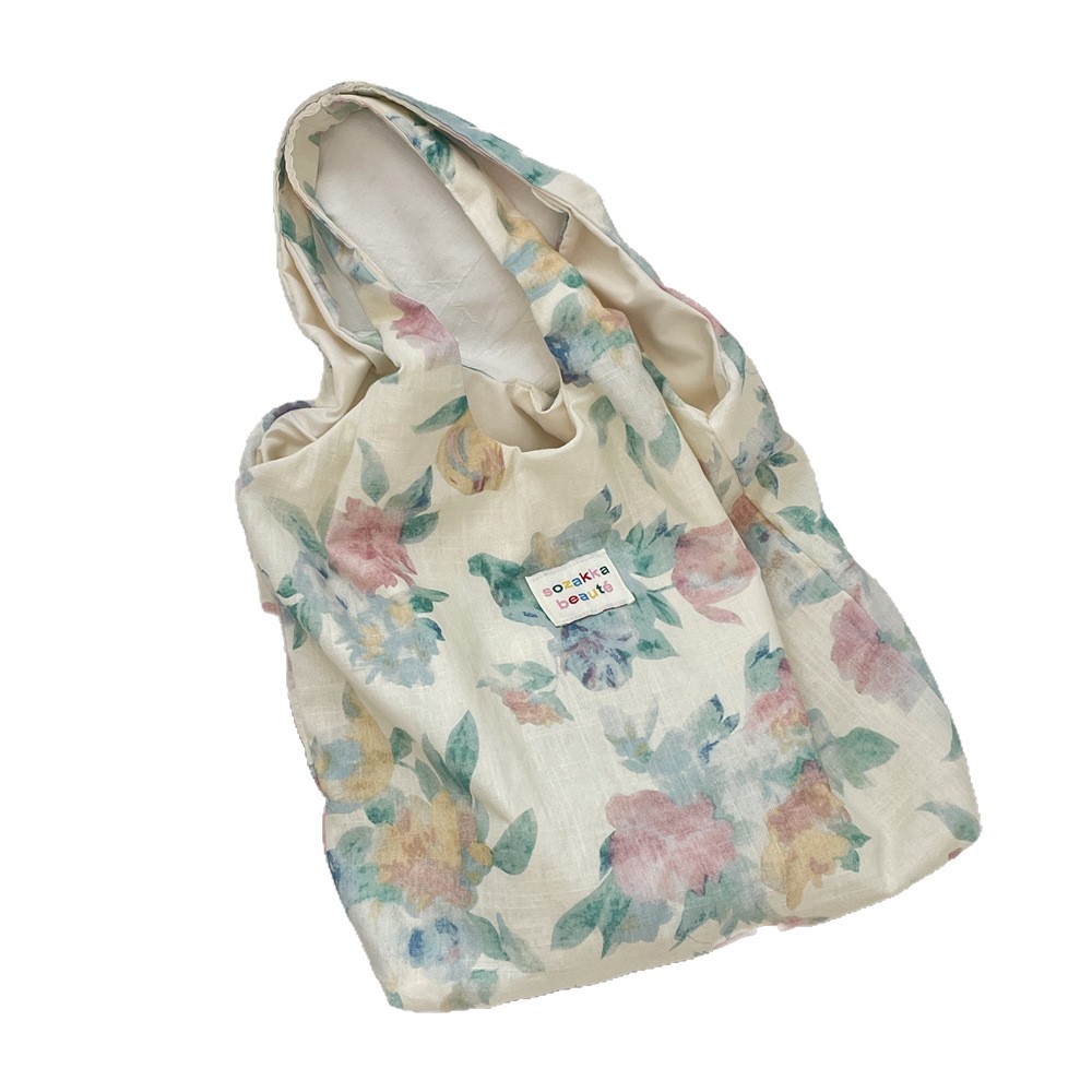 5363 Summer Flax flower Lace single-shoulder Bag for Women, fresh and clean vest bag, hand-held bag, single-shoulder patchwork fabric bag Item Picture