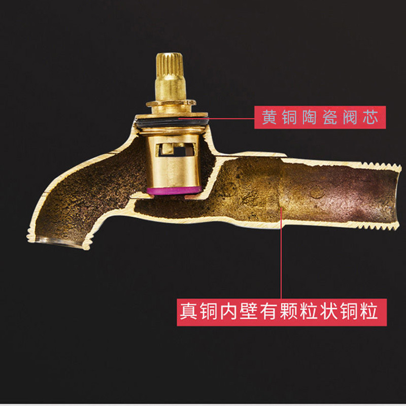 Huiwei brass double water outlet one-in-two-out quick-opening washing machine faucet, dual-purpose washing machine faucet Specification drawing