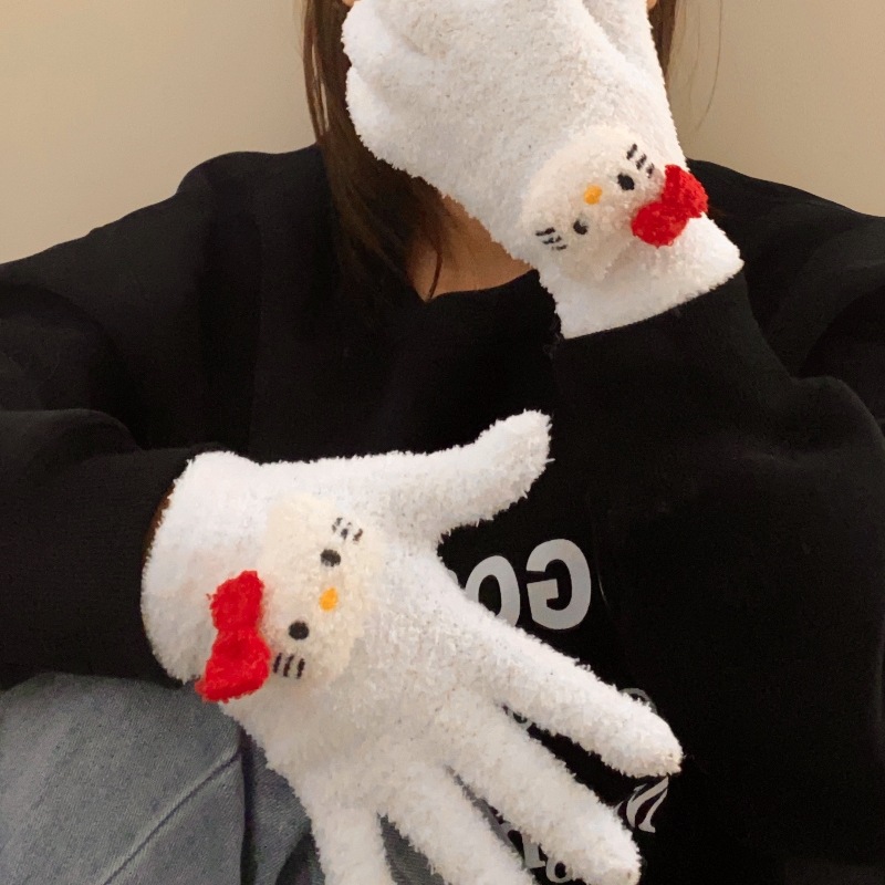 Cartoon coral fleece gloves, girlish warm gloves for autumn and winter, student couple outdoor cycling fleece cold-proof gloves Item Picture