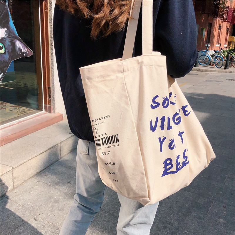 Wholesale of 91121 ins canvas bags, crossbody single-shoulder bags, large-capacity hand-held cloth bags for Japanese female students details Picture