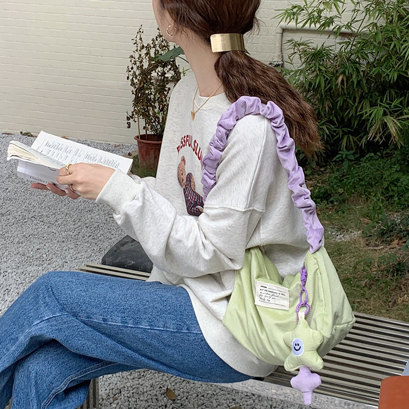 19212 corduroy retro underarm bag, sweet and youthful girl's single-shoulder bag with contrasting colors, cute student square bag full figure