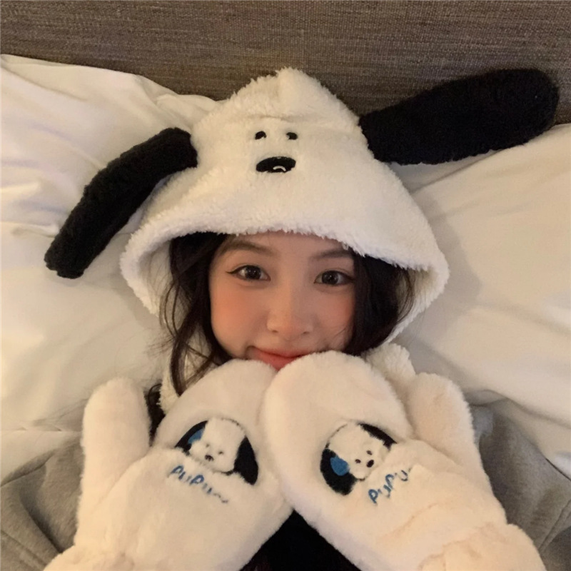 Korean Instagram-style cute puppy ear-protecting hat, Lei Feng hat, versatile warm woolen hat for students in autumn and winter details Picture