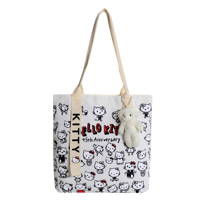 The new fashionable cartoon canvas bag, simple and versatile tote bag, cute commuting single-shoulder tote large bag, is selling well across borders Item Picture