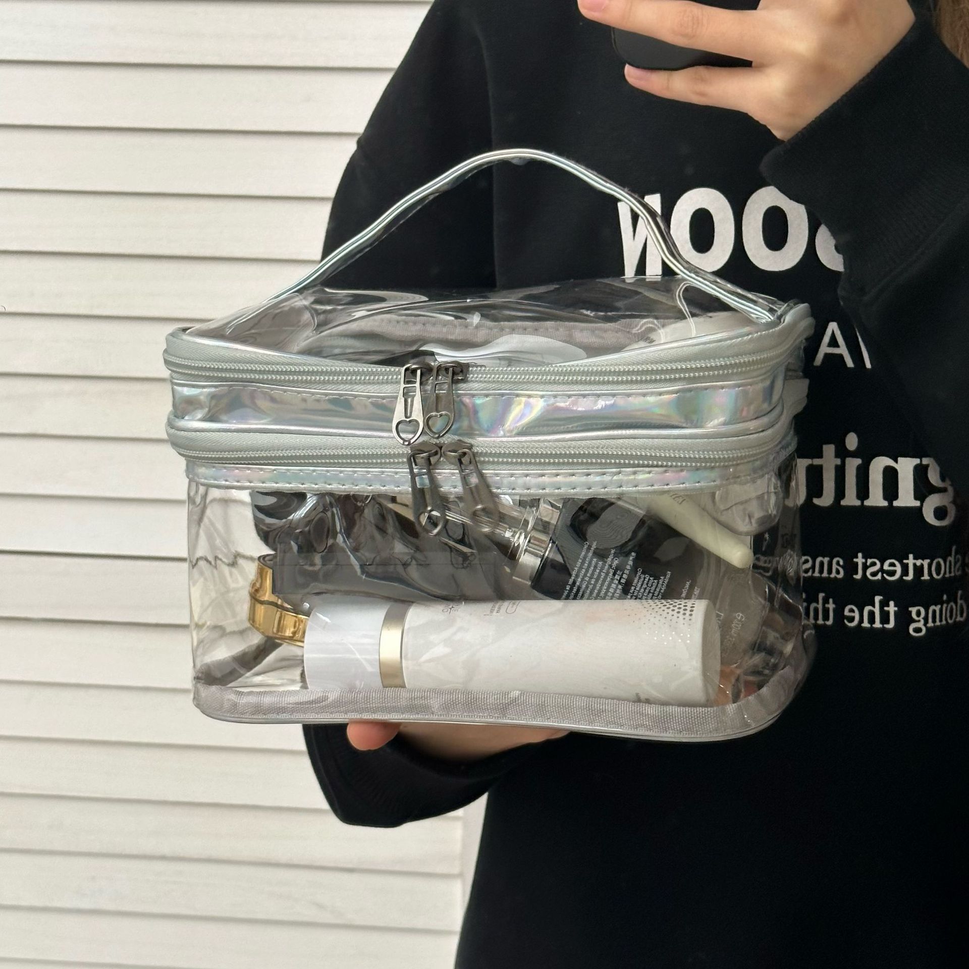 Laser transparent waterproof cosmetic bag for women 2025, new large-capacity double-layer skin care and cosmetic storage bag, toiletry bag Application Scenario