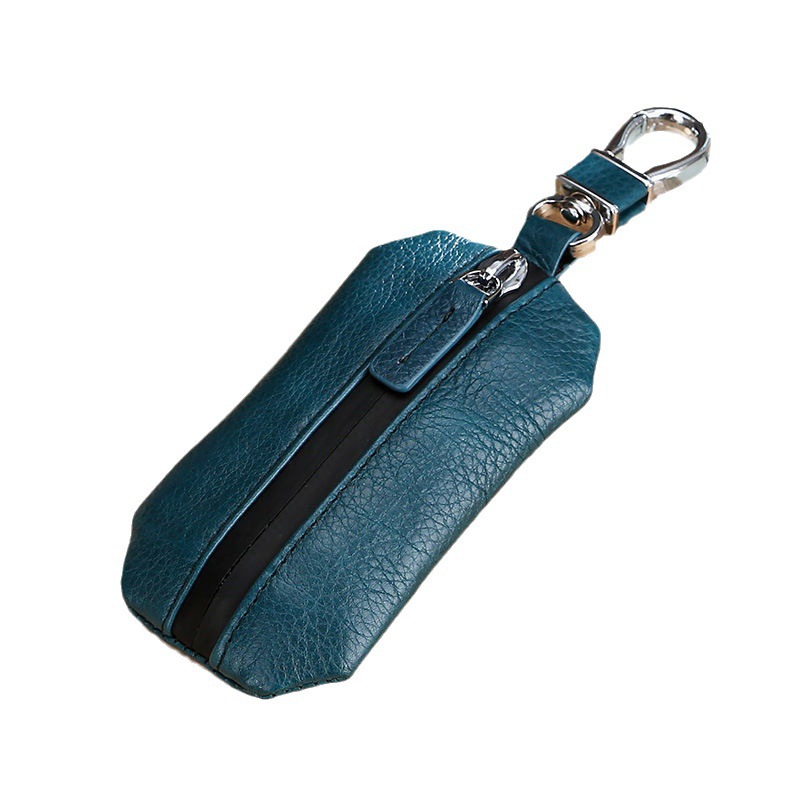 Universal car key holder, multi-functional single zipper car key case, top layer cowhide key cover, retro waist hang Item Picture