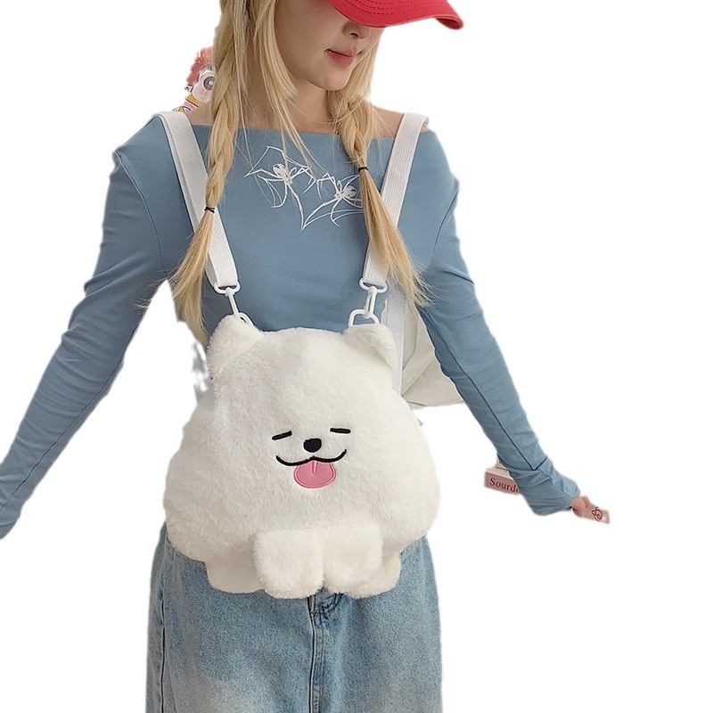 Large-capacity plush toy backpack, new cute and sweet pillow bag, doll, new Samoyed stylish backpack Item Picture