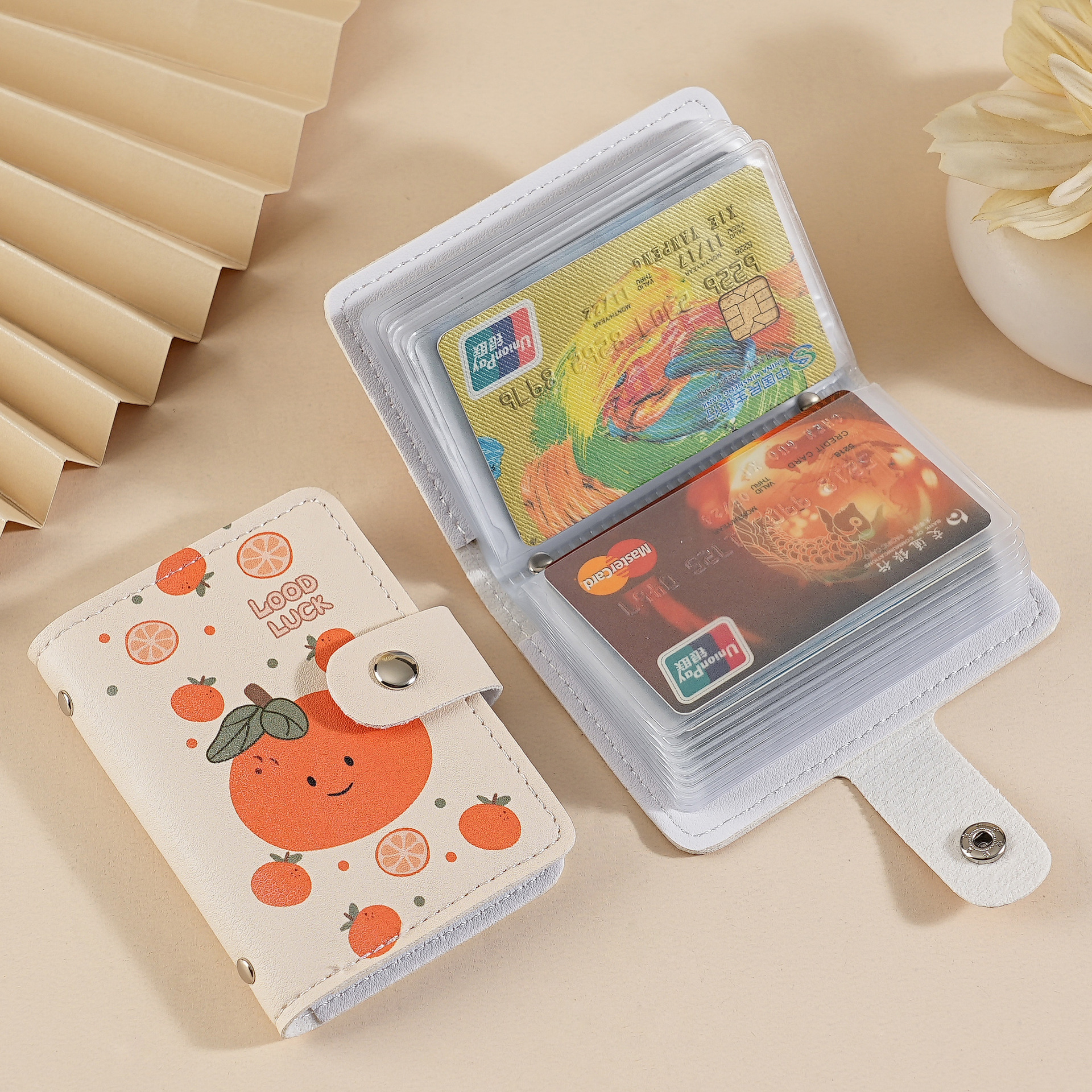 Creative Orange Cartoon card case, lucky change for women, ID card storage bag, anti-demagnetization snap card and ID card all-in-one bag details Picture