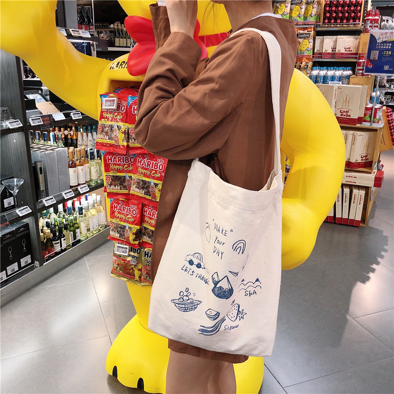 99304 ins single-shoulder hand-carry canvas bag, cute cartoon illustration tote bag for girls, student trend Application Scenario