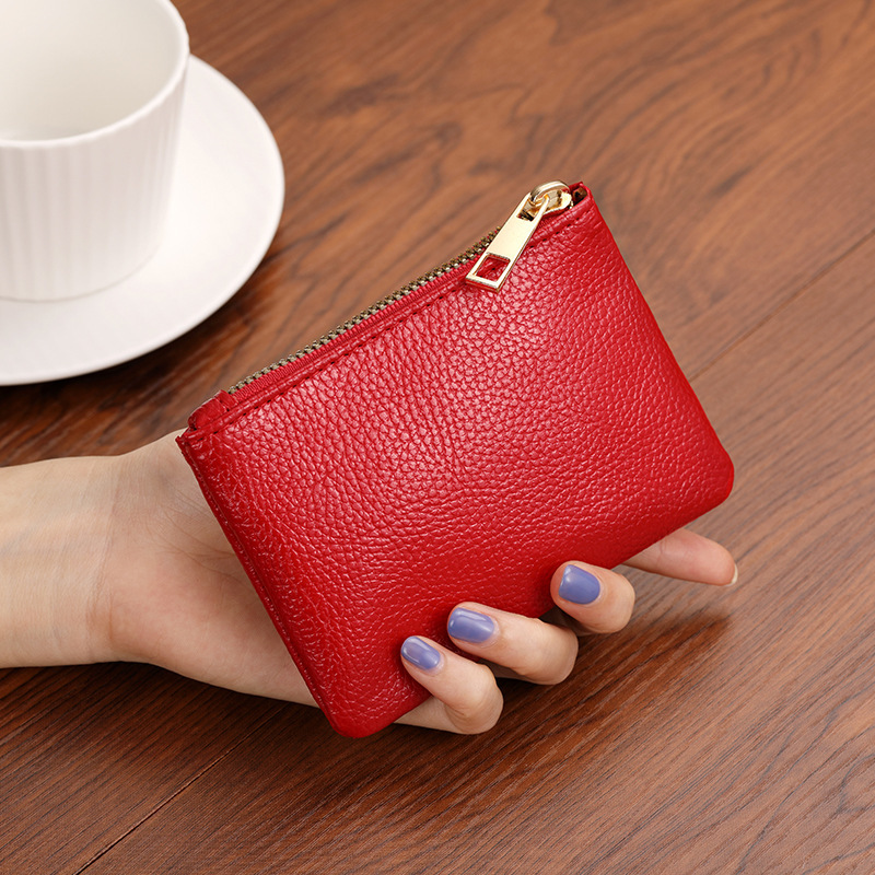 A new unisex simple zipper coin purse with lychee pattern, ultra-thin and short card, coin and key storage bag Specification drawing
