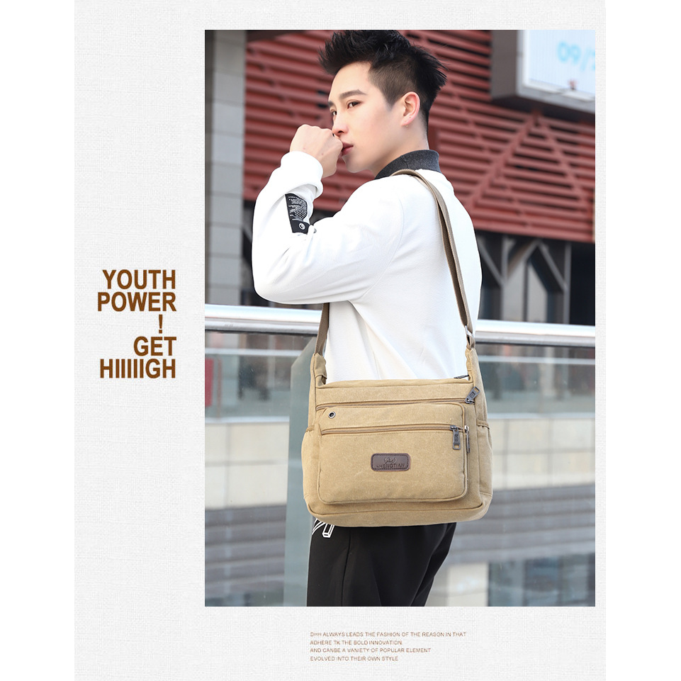 Classic canvas men's bag, multi-pocket large-capacity crossbody bag, casual men's single-shoulder bag, cashier work, business coin purse Application Scenario