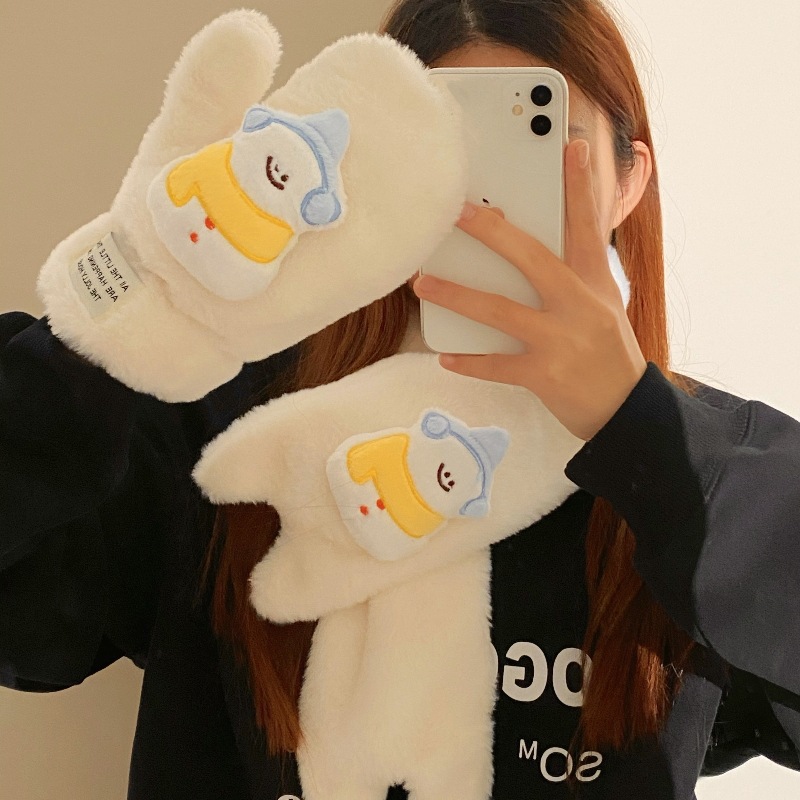 2024 New cartoon Snowman plush scarf with added fleece and thickening, a warm cycling scarf for students, windproof and cold-proof neck full figure