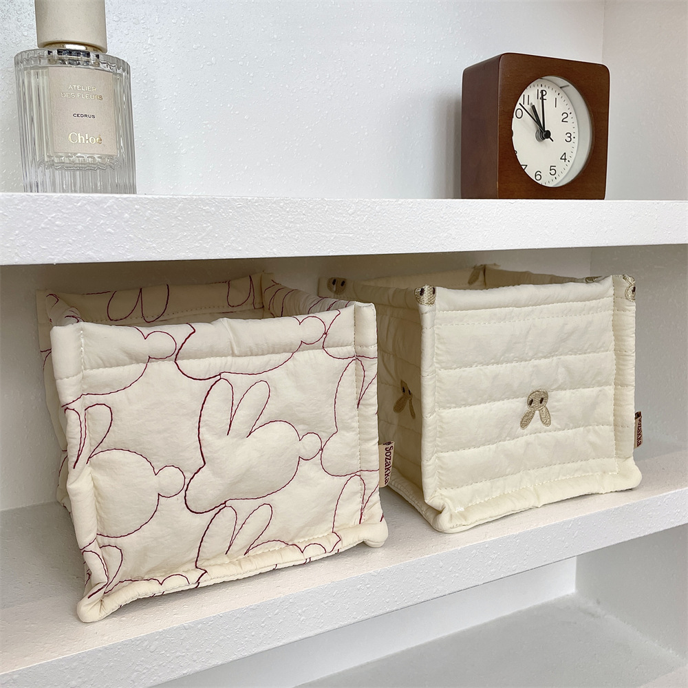 41221 Quilted cotton-padded cute storage basket, desktop clutter organizing square storage box, cosmetics storage basket full figure
