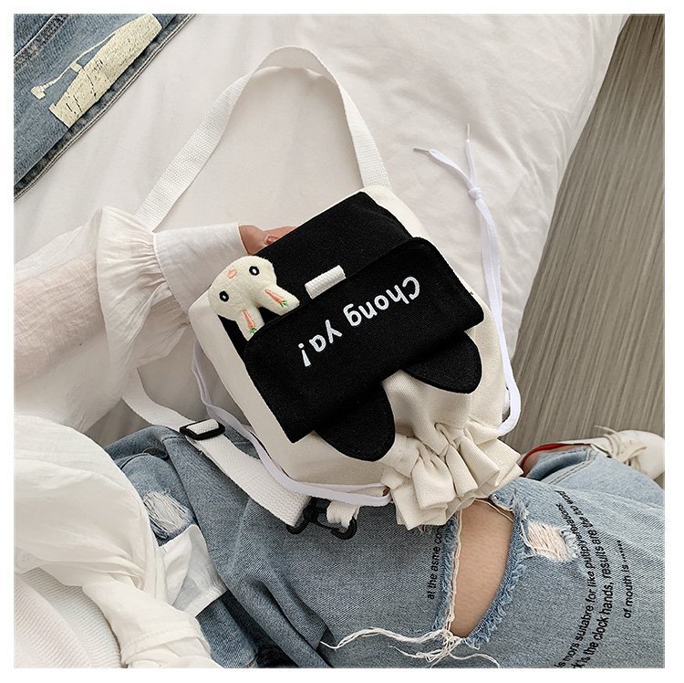 Korean campus fresh and cute cartoon rabbit bucket bag, color-blocking small bag, versatile casual single-shoulder crossbody bag undefined