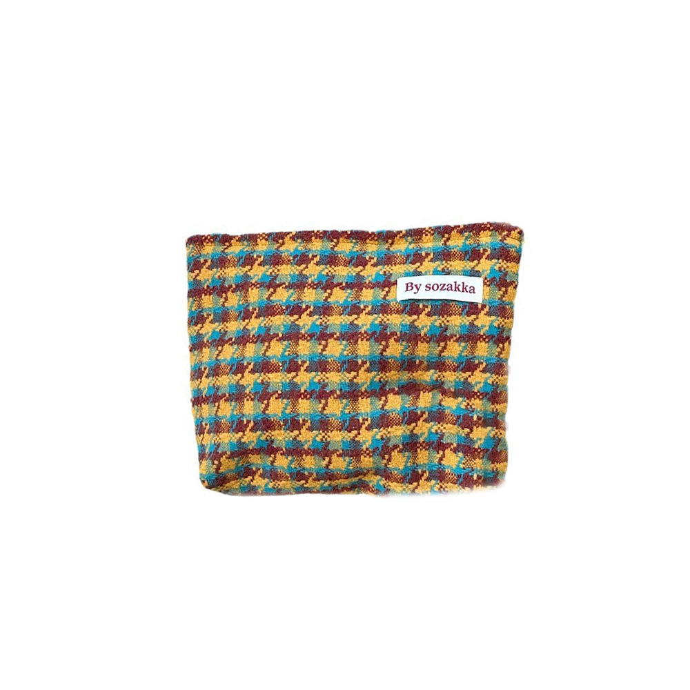 311023 ins Casual woolen small square bag, retro thousand bird check pattern cosmetic bag, loose change clutch, storage bag Item Picture