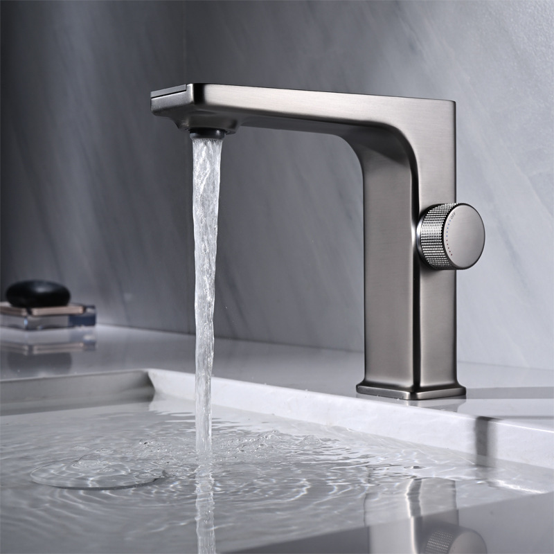 Yida free shipping, grey gun, pure copper household cold and hot temperature smart digital display bubble washbasin faucet available for delivery Specification drawing