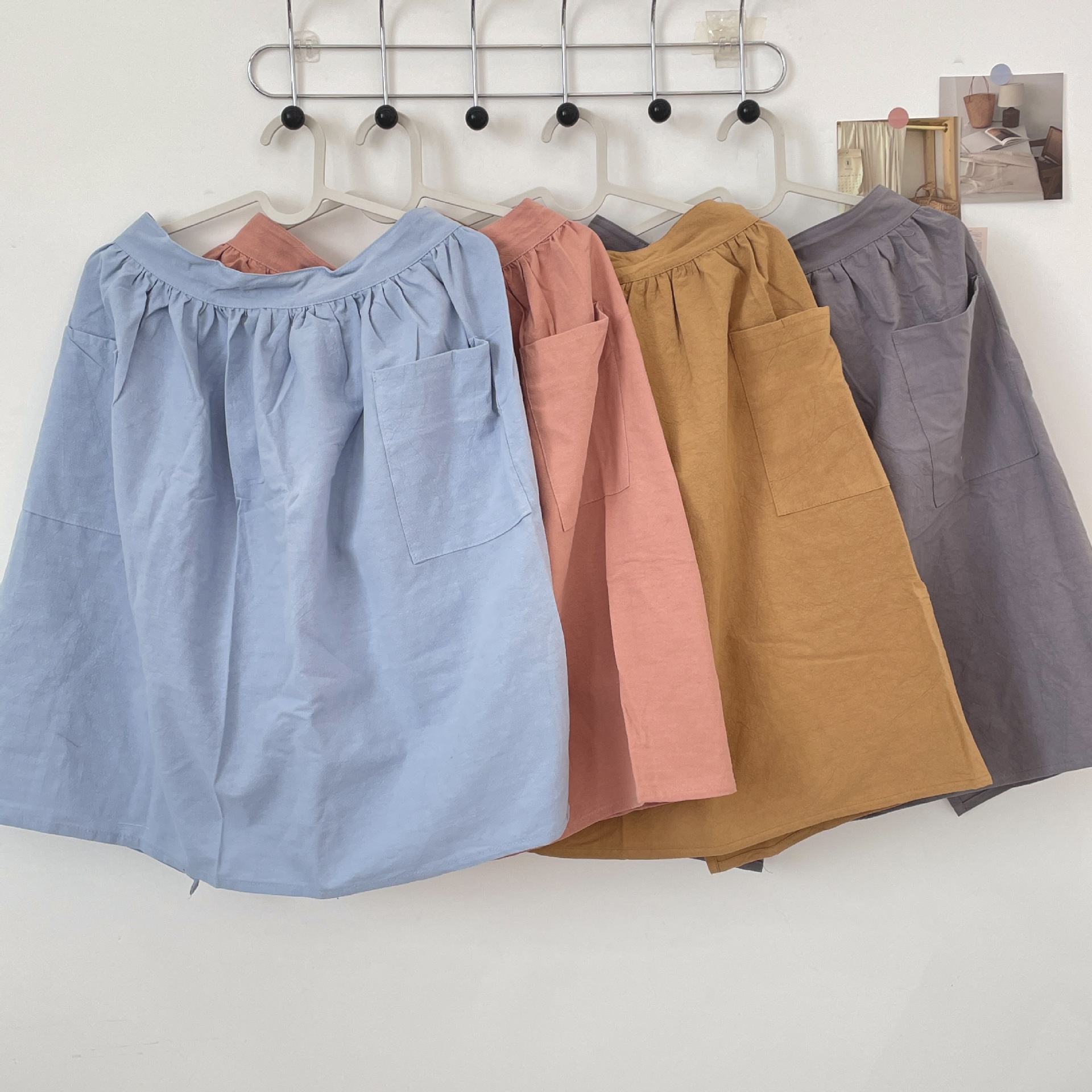 bj412272 wear-resistant pure cotton adult half-length apron, oil-proof home cooking kitchen lace-up solid color apron full figure