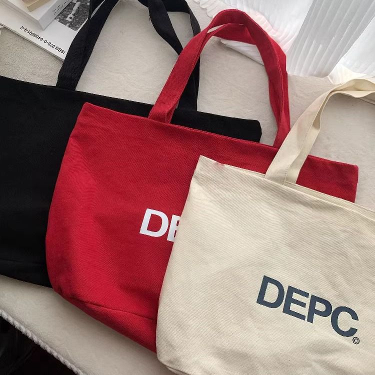 New letter-printed canvas large-capacity canvas bag, single-shoulder casual commuting bag, canvas bag, ins laid-back style Specification drawing