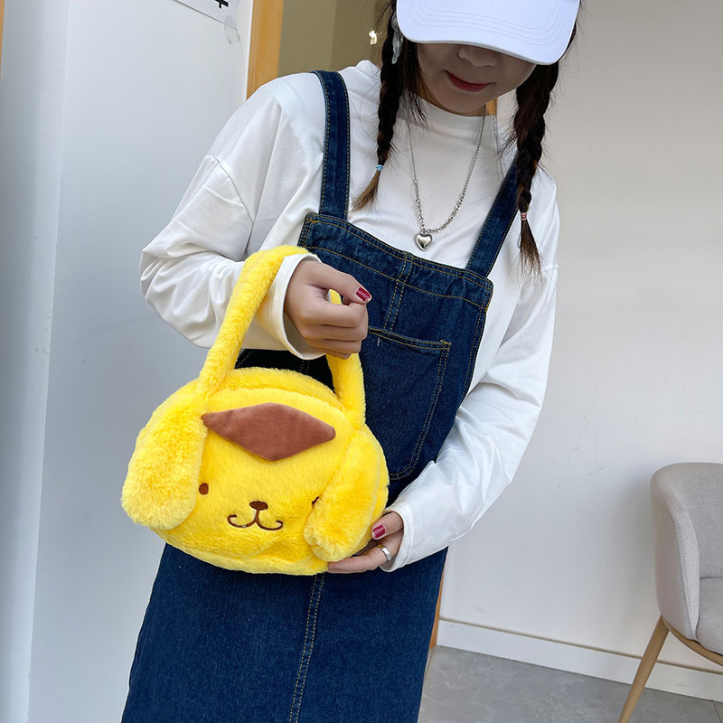Cute Japanese-style girlish heart, cinnamon dog plush crossbody bag, mobile phone bag, big-eared little white student soft girl, jk small bag Specification drawing