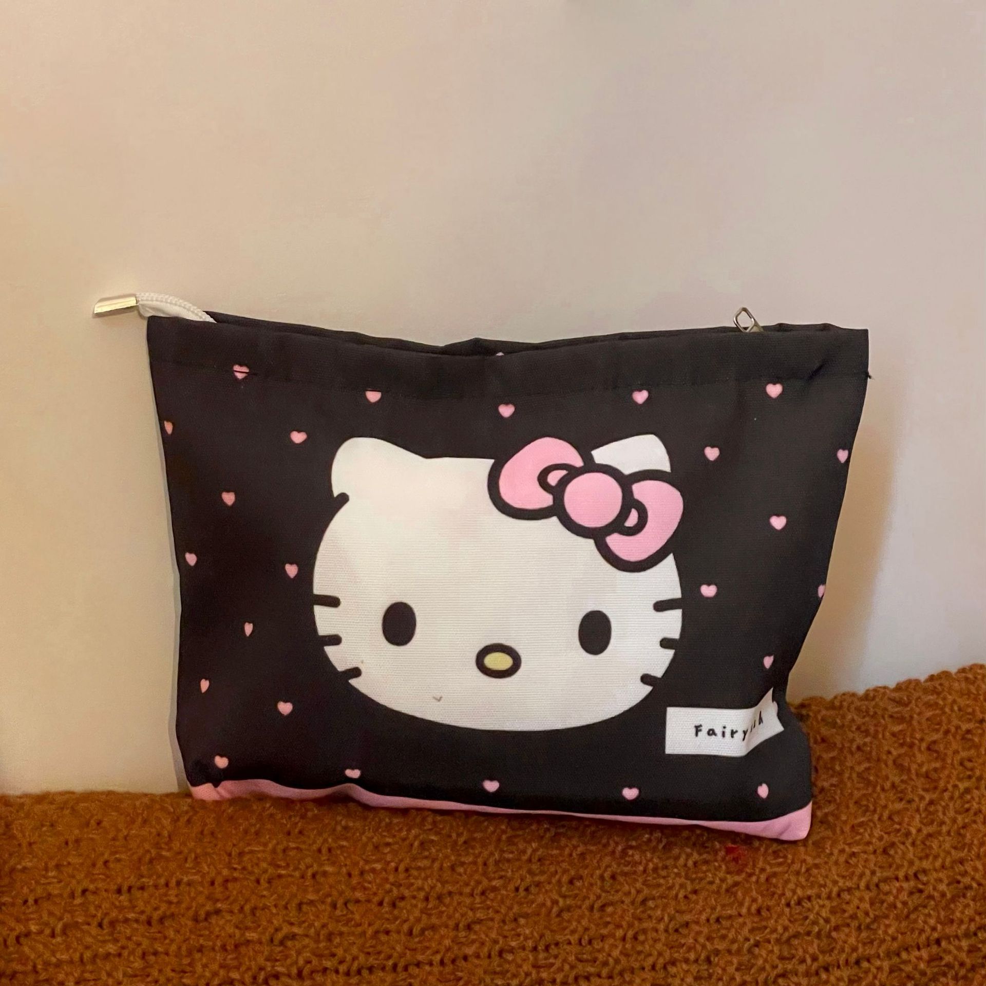 Black sweetheart cat inner liner bag, makeup bag, women's portable travel cosmetics storage bag, middle bag, toiletry bag Specification drawing