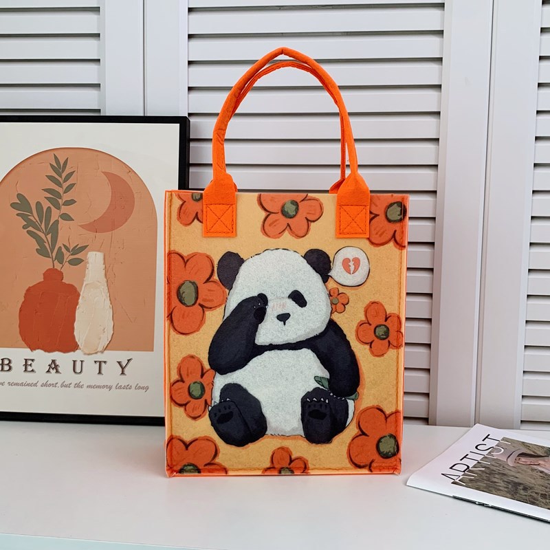 National trend postal Panda flower felt bags, tote bags, commuter women's bags, single-shoulder hand-carrying bags, gift bags Specification drawing