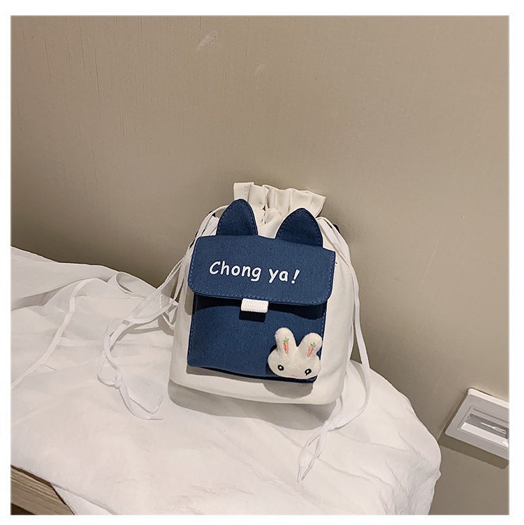 Korean campus fresh and cute cartoon rabbit bucket bag, color-blocking small bag, versatile casual single-shoulder crossbody bag undefined