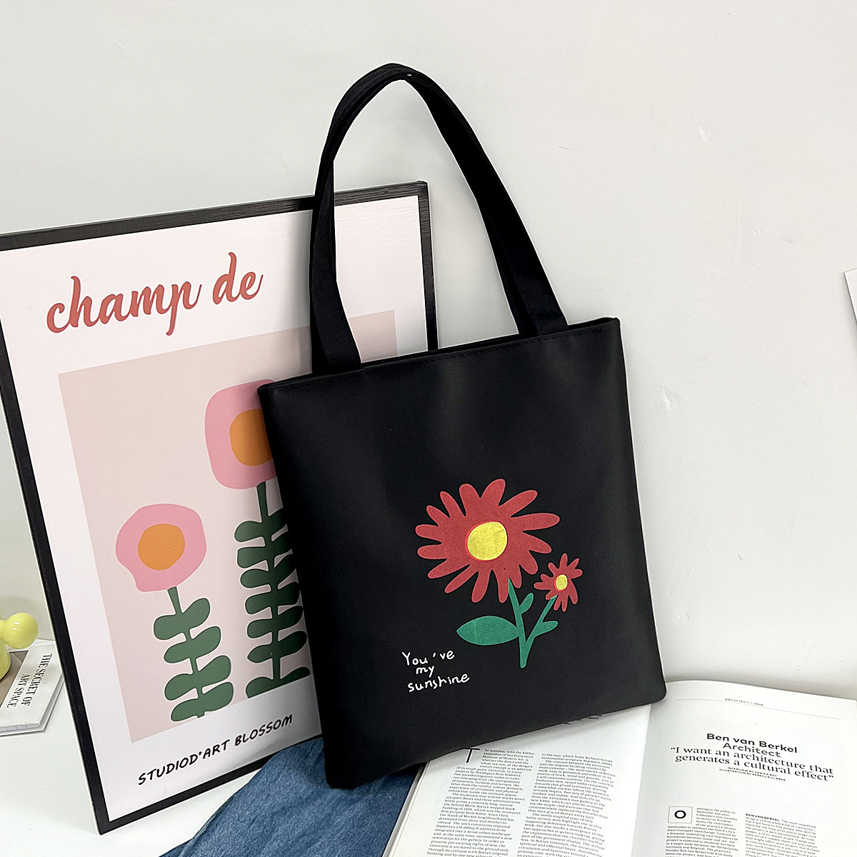 Summer new trendy Korean style canvas handbag, individualistic and fashionable single-shoulder bag, large-capacity printed class crossbody bag details Picture
