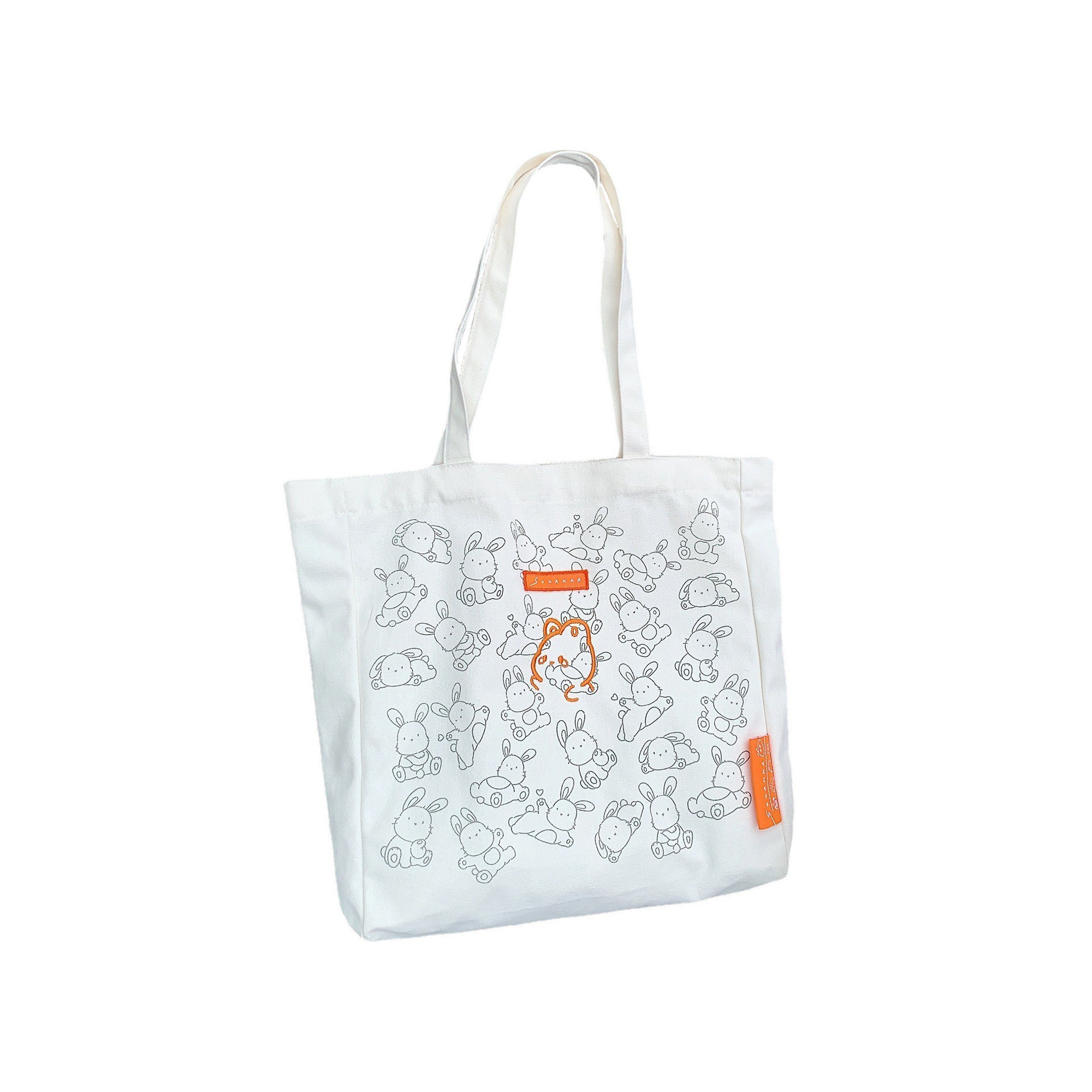 Stock 26104 Little Rabbit Canvas Bag, large-capacity single-shoulder bag for women, simple student double-shoulder handbag, durable Item Picture