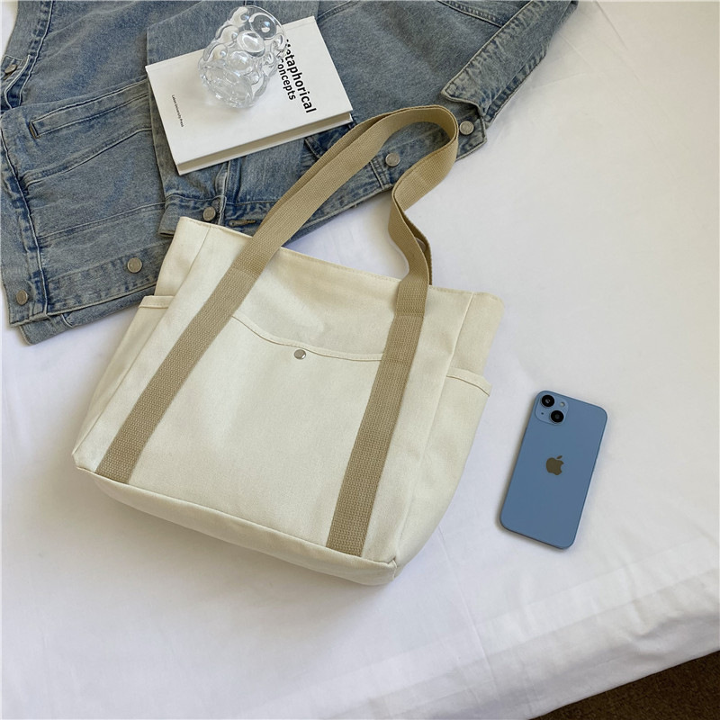 New canvas bag for women, ins forest style single-shoulder bag, large capacity for books, student commuting bag for classes, hand-held cloth bag Specification drawing