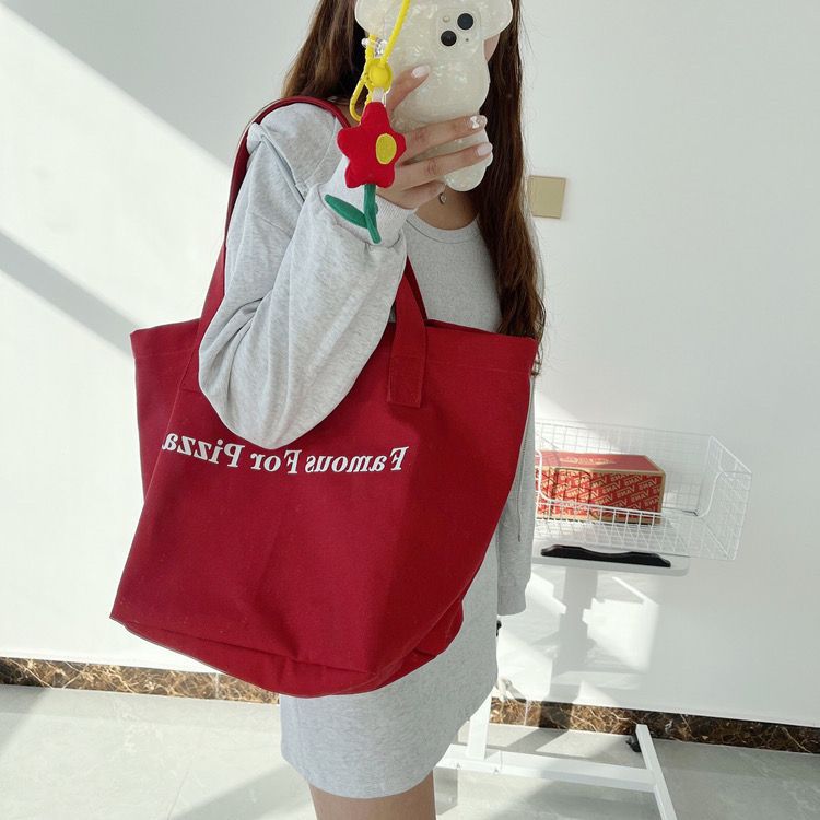 2024 New Instagram niche red canvas bag, casual letter-printed canvas single-shoulder bag, large-capacity student bag Specification drawing