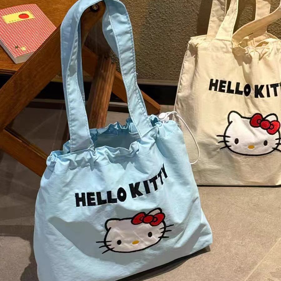 Hello Kitty cute cartoon printed canvas bag, shoulder bag, folding bag, shopping handbag, large capacity Specification drawing