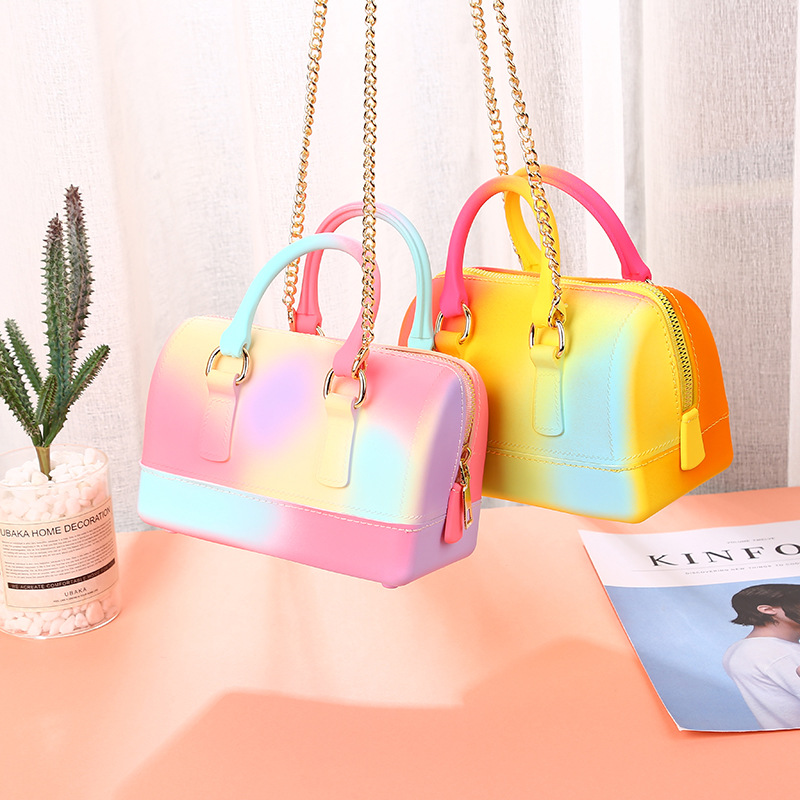 Factory wholesale best-selling bucket-shaped pillow bags, mini jelly bags, macaron single-shoulder crossbody hand-carry women's bags Specification drawing
