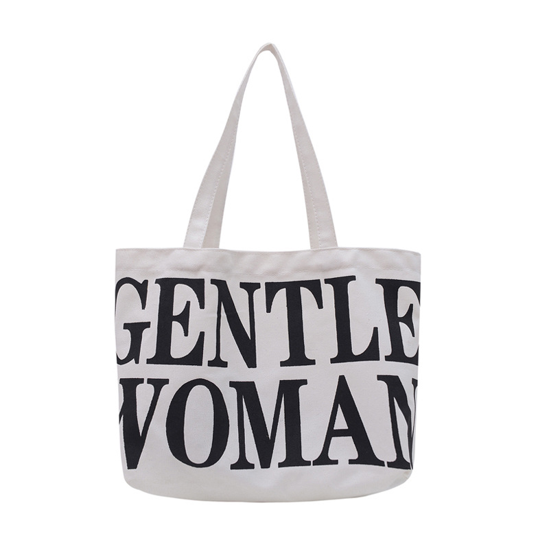 Simple letter canvas bag for women, new artistic ins style, large-capacity single-shoulder bag, student class handbag wholesale Item Picture