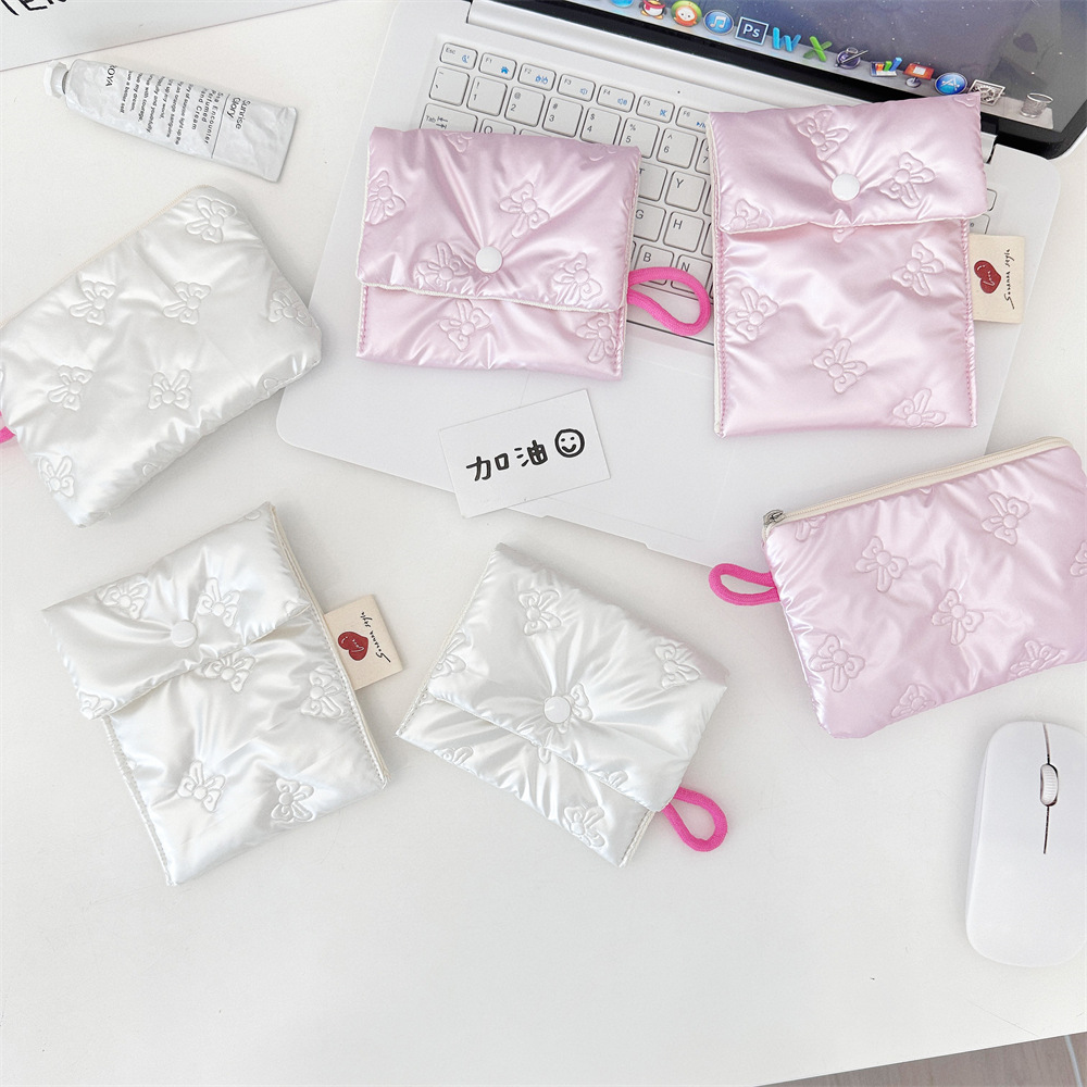 4731 InS-style bow zipper coin purse, sanitary napkin storage bag, multi-functional student portable storage bag full figure